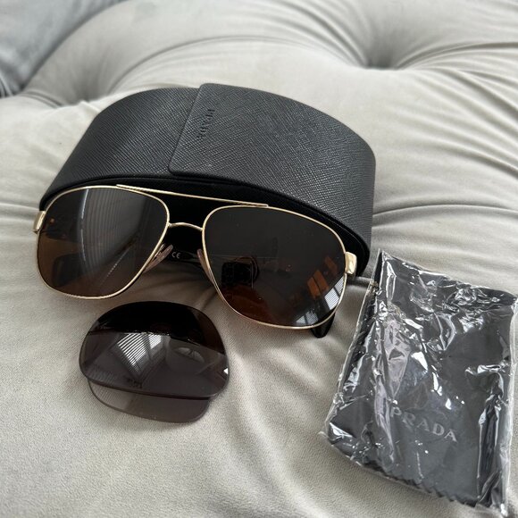 PRADA Brown Sunglasses Gold Hardware